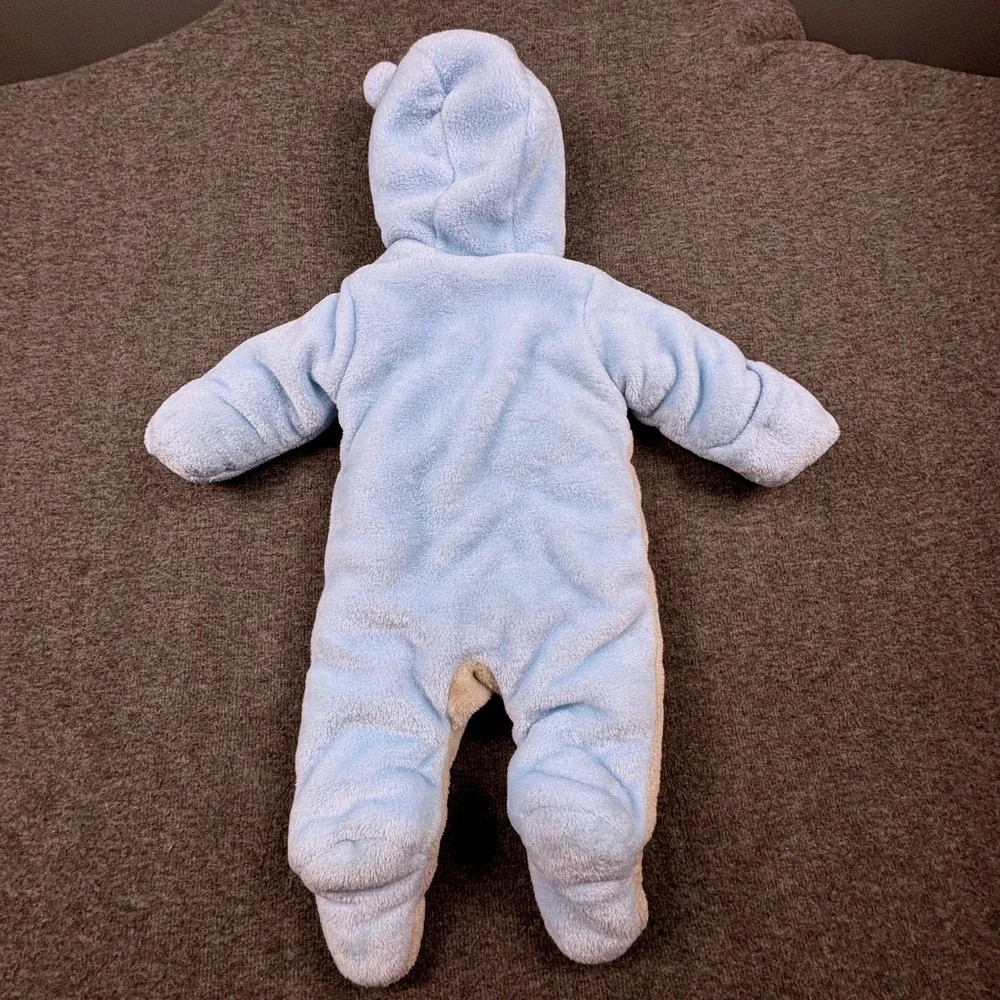 Wonder Nation Baby Bear Hooded Pram Suit 0-3M‎ Blue Gray Fleece Bunting Babycore
